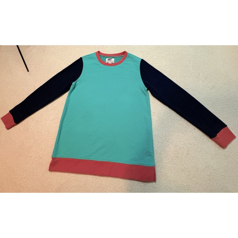 Lands End Serious Sweats Sweatshirt Small Teal Colorblock Print Tunic NWOT